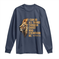 Christian Faith Long Sleeve Shirt Philippians 4:13 Religious Lion Strengthens