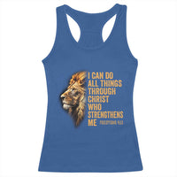 Christian Faith Racerback Tank Top Philippians 4:13 Religious Lion Strengthens