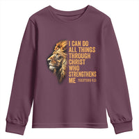 Christian Faith Youth Sweatshirt Philippians 4:13 Religious Lion Strengthens