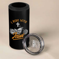 Christian Biker 4 in 1 Can Cooler Tumbler I Ride With Jesus Faith Motorcycle