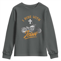 Christian Biker Youth Sweatshirt I Ride With Jesus Faith Motorcycle
