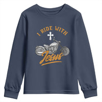 Christian Biker Youth Sweatshirt I Ride With Jesus Faith Motorcycle