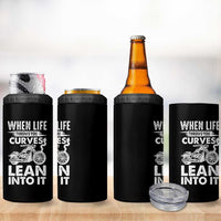 Funny Biker 4 in 1 Can Cooler Tumbler When Life Throws You Curves Lean Into It Motorcycle