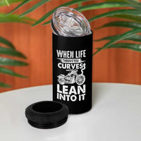 Funny Biker 4 in 1 Can Cooler Tumbler When Life Throws You Curves Lean Into It Motorcycle