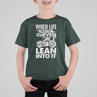 Funny Biker T Shirt For Kid When Life Throws You Curves Lean Into It Motorcycle