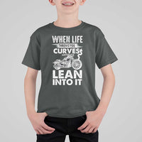 Funny Biker T Shirt For Kid When Life Throws You Curves Lean Into It Motorcycle