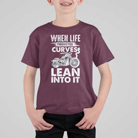 Funny Biker T Shirt For Kid When Life Throws You Curves Lean Into It Motorcycle