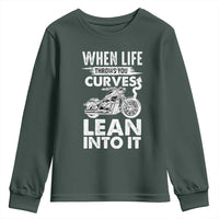 Funny Biker Youth Sweatshirt When Life Throws You Curves Lean Into It Motorcycle