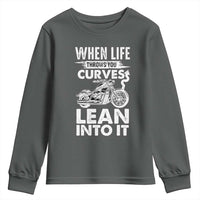 Funny Biker Youth Sweatshirt When Life Throws You Curves Lean Into It Motorcycle