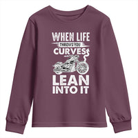 Funny Biker Youth Sweatshirt When Life Throws You Curves Lean Into It Motorcycle