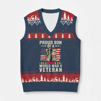 Proud Son Of World War 2 Veteran V-Neck Knit Sweater Vest WWII Vet Pride - Wonder Print Shop