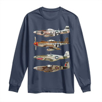 WW2 Warplanes B-17 P51 Long Sleeve Shirt Vintage WWII Fighter Planes Iconic Military Aircraft