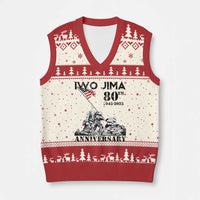 Iwo Jima WWII Veteran V-Neck Knit Sweater Vest 80th Anniversary 4th of July US Flag - Wonder Print Shop
