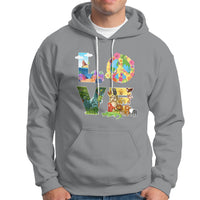 Sport gray pullover hoodie with front pocket and colorful Earth-themed graphic on chest