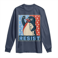 Funny Penguin Resist Graphic Long Sleeve Shirt Resist Protest Against Tariffs