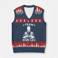 Team Pope Leo XIV V-Neck Knit Sweater Vest Vintage Catholic Faith Historical Religious Support