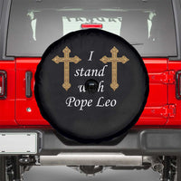 I Stand With Pope Leo Faith Graphic Spare Tire Cover Catholic Ornate Gold Cross