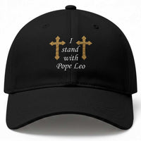 I Stand With Pope Leo Faith Graphic Baseball Cap Catholic Ornate Gold Cross