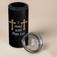 I Stand With Pope Leo Faith Graphic 4 in 1 Can Cooler Tumbler Catholic Ornate Gold Cross