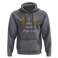 I Stand With Pope Leo Faith Graphic Hoodie Catholic Ornate Gold Cross