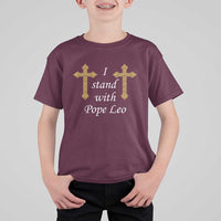 I Stand With Pope Leo Faith Graphic T Shirt For Kid Catholic Ornate Gold Cross