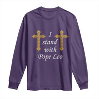 I Stand With Pope Leo Faith Graphic Long Sleeve Shirt Catholic Ornate Gold Cross