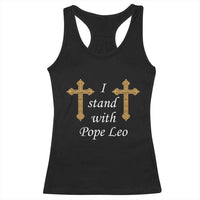 I Stand With Pope Leo Faith Graphic Racerback Tank Top Catholic Ornate Gold Cross