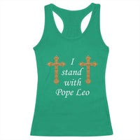 I Stand With Pope Leo Faith Graphic Racerback Tank Top Catholic Ornate Gold Cross