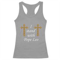 I Stand With Pope Leo Faith Graphic Racerback Tank Top Catholic Ornate Gold Cross