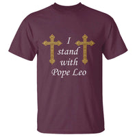 I Stand With Pope Leo Faith Graphic T Shirt Catholic Ornate Gold Cross
