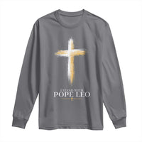 I Stand With Pope Leo Brushstroke Cross Long Sleeve Shirt Religious Christian Witness