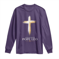 I Stand With Pope Leo Brushstroke Cross Long Sleeve Shirt Religious Christian Witness