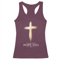 I Stand With Pope Leo Brushstroke Cross Racerback Tank Top Religious Christian Witness