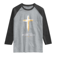 I Stand With Pope Leo Brushstroke Cross Raglan Shirt Religious Christian Witness