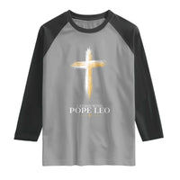I Stand With Pope Leo Brushstroke Cross Raglan Shirt Religious Christian Witness
