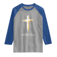 I Stand With Pope Leo Brushstroke Cross Raglan Shirt Religious Christian Witness