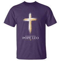 I Stand With Pope Leo Brushstroke Cross T Shirt Religious Christian Witness
