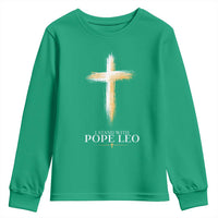 I Stand With Pope Leo Brushstroke Cross Youth Sweatshirt Religious Christian Witness