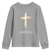 I Stand With Pope Leo Brushstroke Cross Youth Sweatshirt Religious Christian Witness