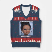 Funny You Rushed Through Your Test Doll Face Meme V-Neck Knit Sweater Vest Teacher Reaction Humor Testing Day