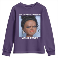 Funny You Rushed Through Your Test Doll Face Meme Youth Sweatshirt Teacher Reaction Humor Testing Day