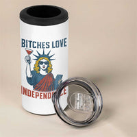 Funny 4th of July Statue of Liberty Cocktail 4 in 1 Can Cooler Tumbler Retro Bitches Love Independence