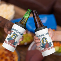 Funny 4th of July Statue of Liberty Cocktail 4 in 1 Can Cooler Tumbler Retro Bitches Love Independence