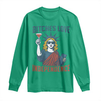 Funny 4th of July Statue of Liberty Cocktail Long Sleeve Shirt Retro Bitches Love Independence