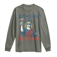 Funny 4th of July Statue of Liberty Cocktail Long Sleeve Shirt Retro Bitches Love Independence