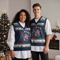 Red White And Bruh Fishing V-Neck Knit Sweater Vest Funny Patriotic Bass 4th Of July American Flag - Wonder Print Shop