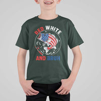 Red White And Bruh Fishing T Shirt For Kid Funny Patriotic Bass 4th Of July American Flag