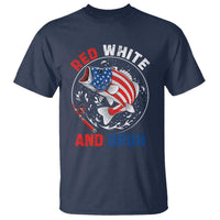 Red White And Bruh Fishing T Shirt Funny Patriotic Bass 4th Of July American Flag