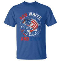 Red White And Bruh Fishing T Shirt Funny Patriotic Bass 4th Of July American Flag