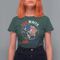 Red White And Bruh Fishing T Shirt For Women Funny Patriotic Bass 4th Of July American Flag